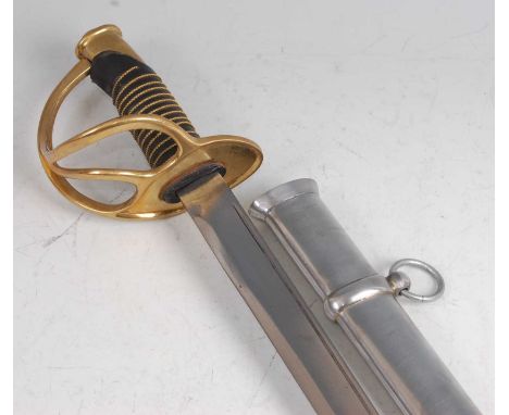 A reproduction U.S Civil War Cavalry sword, after the 1860 pattern, having an 83cm blade, brass three bar hilt and wire bound