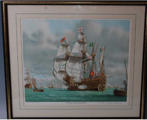 Mark R. Myers RMSA, The Mary Rose off Southsea Coast, coloured print, signed and dated 25-11-1982 in pencil to the margin, wi