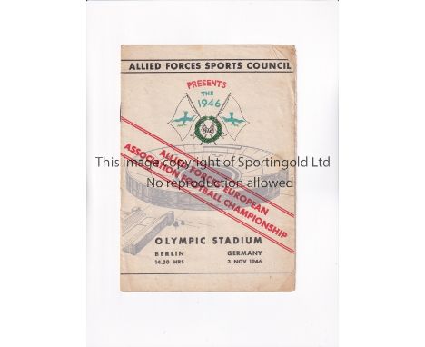 COMBINED SERVICERS XI (GERMANY)  V CZECHOSLOVAKIA ARMY 1946      Programme for the match in Berlin 3/11/1946, slightly crease