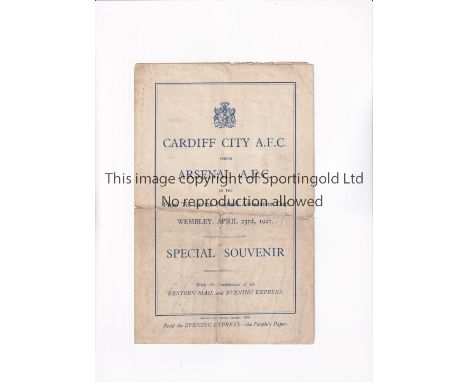 1927 FA CUP FINAL / ARSENAL V CARDIFF CITY      Souvenir Issued by Western Mail.  Folded and slightly worn.  Fair
