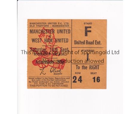 MANCHESTER UNITED       Ticket for the home league match v West Ham United 14/9/1971.     Good