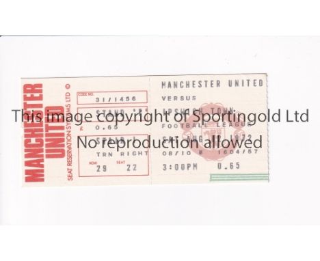 MANCHESTER UNITED       Ticket for the home league match v Ipswich Town 12/8/1972.     Good