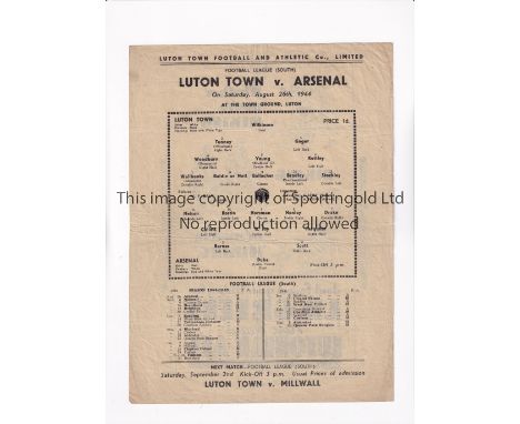 ARSENAL      Single sheet programme for the away FL South match v Luton Town 26/8/1944, slightly creased.      Generally good
