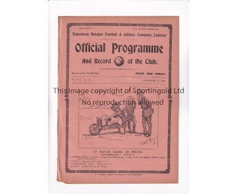 TOTTENHAM HOTSPUR      Programme for the home South Eastern League match v Clapton Orient 25/12/1914, ex-binder.       Genera