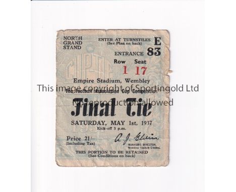 1937 FA CUP FINAL TIE      Ticket for Preston North End v Sunderland 1/5/1937, creased and minor tears.     Fair 