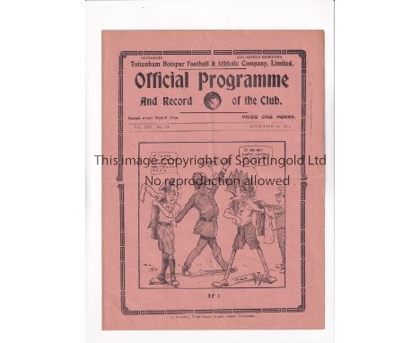 TOTTENHAM HOTSPUR V ARSENAL 1923      Programme for the League match at Tottenham 24/11/1923, slightly creased and team chang