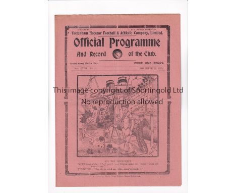 TOTTENHAM HOTSPUR        Programme for the home League match v Bolton Wanderers 21/11/1925, slightly creased.     Generally g