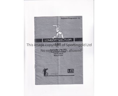 MANCHESTER UNITED / CRICKET AT OLD TRAFFORD 1981       Programme for the Lambert &amp; Butler Cricket Cup tie 17/9/1981, Lanc