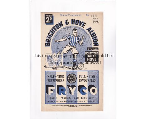 BRIGHTON V IPSWICH TOWN 1938 / FIRST LEAGUE SEASON FOR IPSWICH TOWN       Programme for the League match at Brighton 8/10/193