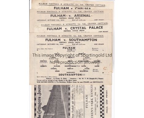 FULHAM     Five home programmes for FL South matches in season 1944/5 v Crystal Palace, Southampton, QPR, Arsenal and Chelsea