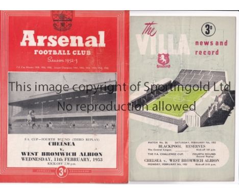 CHELSEA V WEST BROMWICH ALBION 1953 FA CUP      Programme for the Third replay 11/2/1953 at Arsenal F.C. and Fourth Replay 9/