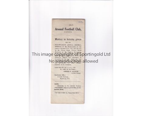ARSENAL 1936     Report of Directors and Statement of Accounts 30/5/1936, year written at the top.       Generally good