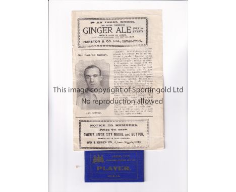 JIMMY SPEIRS / LEEDS CITY A.F.C. / HERBERT CHAPMAN AUTOGRAPH      Player's ticket for the 1913/14 season issued to Spiers and