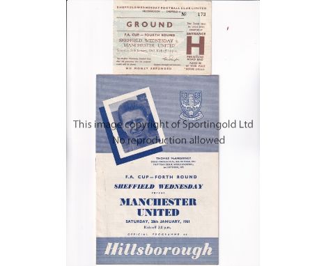 MANCHESTER UNITED      Programme and ticket for the away FA Cup tie v Sheffield Wednesday 28/1/1961.    Good