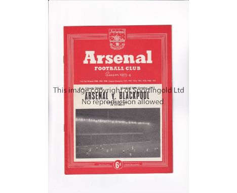 1953 CHARITY SHIELD      Programme for Arsenal at home v Blackpool 12/10/1953, team change.     Generally good