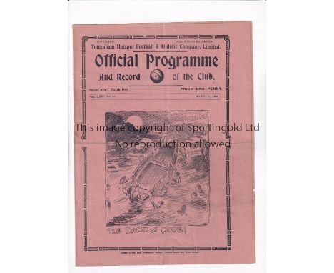 TOTTENHAM HOTSPUR        Programme for the home League match v Manchester City 11/3/1939, slightly creased and slightly worn.
