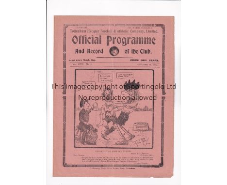 TOTTENHAM HOTSPUR        Programme for the home League match v Burnley 11/10/1924, slightly creased and team change.      Gen