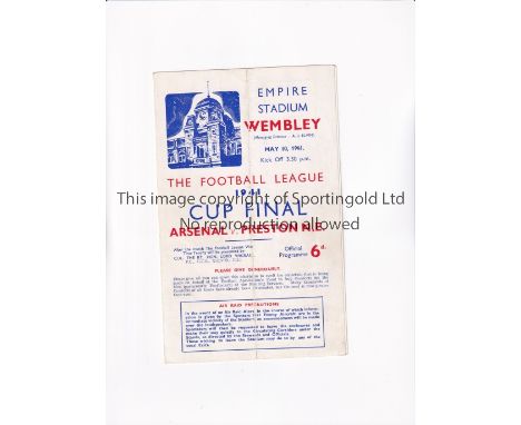 1941 WAR CUP FINAL Programme for Arsenal v Preston North End at Wembley, vertical fold. Generally good