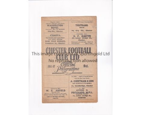 CHESTER V CHELSEA 1952 FA CUP     Gatefold programme for the tie at Chester 16/1/1952, slightly worn on the edge of the front