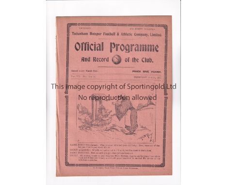 TOTTENHAM HOTSPUR      Joint issue programme for the home South Eastern League match v Boscombe 13/2/1915 and the London Leag