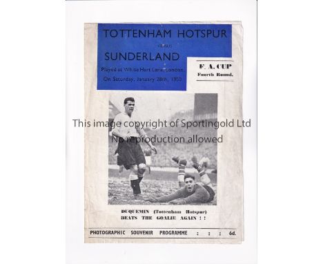 TOTTENHAM HOTSPUR V SUNDERLAND 1950 FA CUP     Pirate programme, issued by Ross, for the tie at Tottenham 28/1/1950, slightly