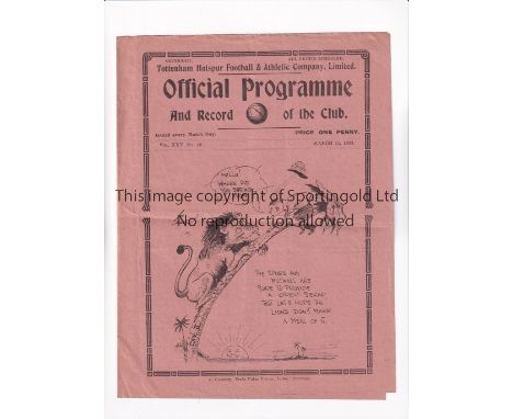 TOTTENHAM HOTSPUR        Programme for the home League match v Millwall 11/3/1933, slightly creased.     Generally good