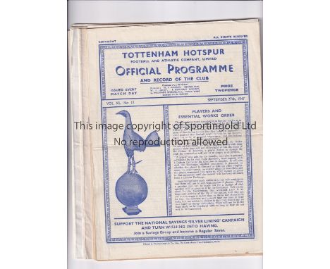 TOTTENHAM HOTSPUR     Nineteen home programmes with the majority 1940's and 1950's v Doncaster 27/9/47, Chesterfield 4/9/48, 