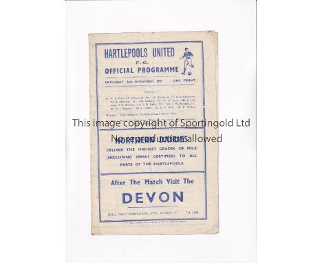 HARTLEPOOLS UNITED V RHYL FA CUP      Programmes for the tie at Hartlepool 24/11/1951, slightly creased.     Generally good