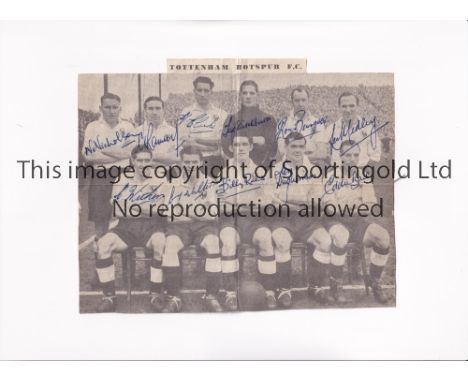 TOTTENHAM HOTSPUR 1950/1 AUTOGRAPHS    Newspaper b/w team group signed by all 11 players. Spurs won the League in this season