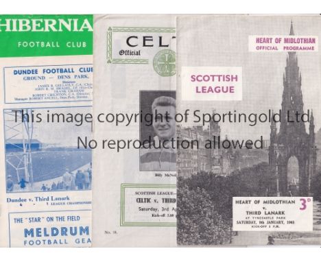 THIRD LANARK       Eight away programmes for season 1964/5 v Hibernian, League, team changes and League Cup, Motherwell, Clyd