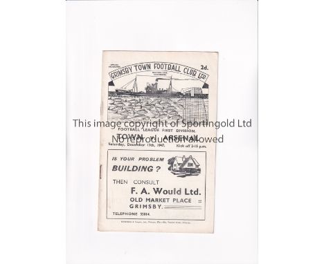 ARSENAL       Programme for the away League match v Grimsby Town 13/12/1947. Arsenal Championship season.      Generally good