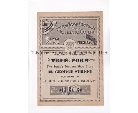 TOTTENHAM HOTSPUR     Programme for the away League match v Luton Town 23/10/1948, slightly creased.     Generally good