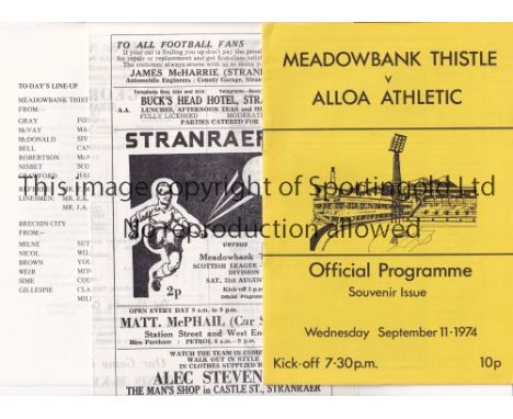 MEADOWBANK THISTLE 1974-5      Three programme for the first League season, home v Alloa Athletic, first home match and singl