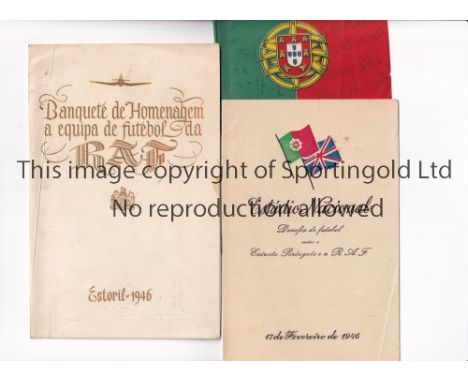 PORTUGAL ARMY V RAF XI 1946 / AUTOGRAPHS      Four page VIP programme 17/2/1946 in Estoril, signed by 10 Portuguese players a
