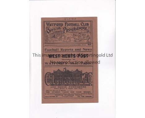 WATFORD V BRIGHTON 1925 FA CUP     Programme for the tie at Watford 2/12/1925, date written on the top of the cover, very sli