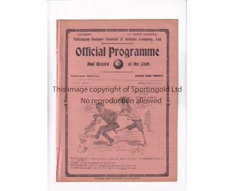TOTTENHAM HOTSPUR      Programme for the home South Eastern League match v Swindon Town 15/2/1913, ex-binder.       Generally