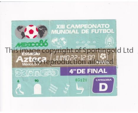 WORLD CUP 1986 / HAND OF GOD       Ticket for the Diego Maradona, Hand of God match between Argentina and England 22/6/1986 a