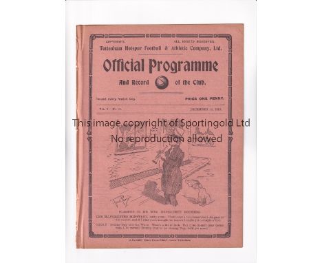 TOTTENHAM HOTSPUR      Programme for the home League match v Manchester City 26/12/1912, ex-binder.       Generally good