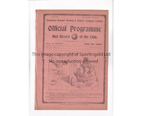 TOTTENHAM HOTSPUR V CHELSEA 1915 FRIENDLY       Programme for the Reserve Team match at Tottenham 30/1/1915, ex-binder.      