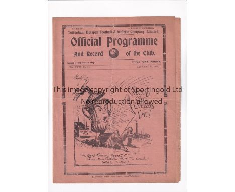 TOTTENHAM HOTSPUR        Programme for the home FA Cup tie v Everton 13/1/1934, folded and very slightly worn.     Generally 