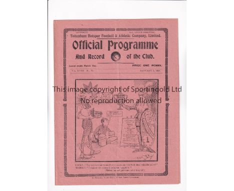TOTTENHAM HOTSPUR V ARSENAL 1926       Programme for the League match at Tottenham 2/1/1926, slightly creased.     Generally 