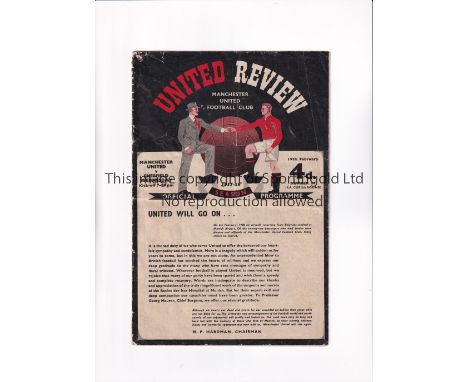 MANCHESTER UNITED V SHEFFIELD WEDNESDAY 1958 FA CUP / 1ST MATCH AFTER MUNICH       Programme for tie at United 19/2/1958, lin