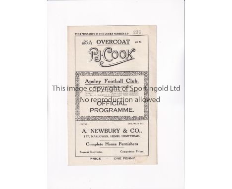 APSLEY V EASTBOURNE 1931      Programme for the match at Apsley in 1930/1 season. This was their first home match of 1931, th