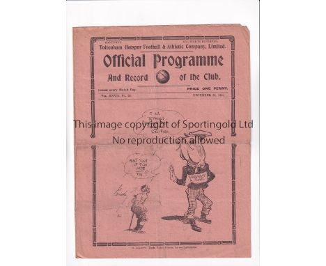 TOTTENHAM HOTSPUR        Programme for the home League match v Grimsby Town 26/12/1934, folded in four.    Generally good