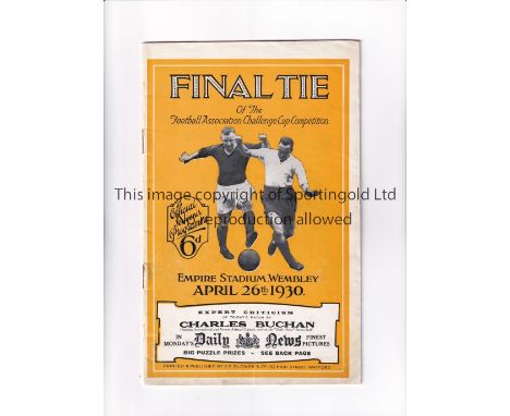 1930 FA CUP FINAL     Programme for Arsenal v Huddersfield Town plus a newspaper picture of the second goal being scored.    