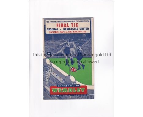 1952 FA CUP FINAL     Programme and song sheet, folded in four, for Arsenal v Newcastle United, slightly rusty staples.    Ge