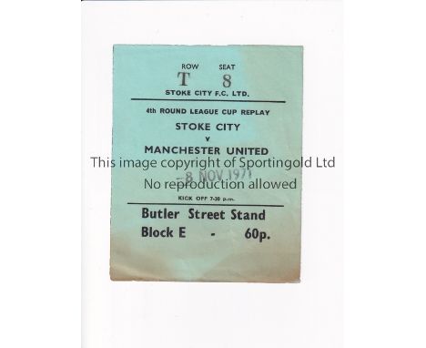 MANCHESTER UNITED       Ticket for the away league match v Stoke City 8/11/1971, very slightly marked.     Generally good