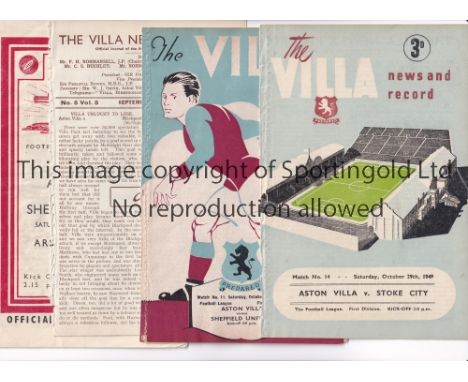 1940'S FOOTBALL PROGRAMMES      Twelve programmes: Aston Villa v Stoke 46/7 and 49/50, Sheff. Utd. 48/9, paper loss from the 