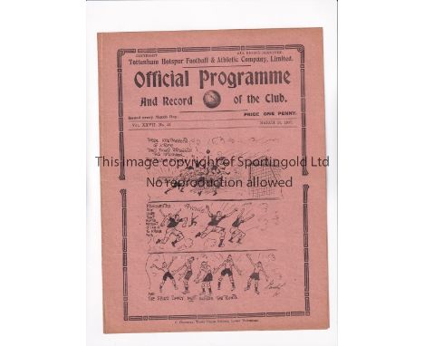 TOTTENHAM HOTSPUR        Programme for the home League match v Manchester City 16/3/1935, very slightly creased.       Genera