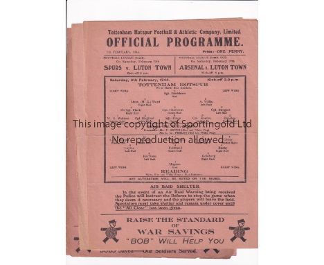 TOTTENHAM HOTSPUR       Five home single sheet programmes v Reading 5/2/44, Arsenal 2/9/44,  Aldershot 4/11/44, QPR 3/2/45, P